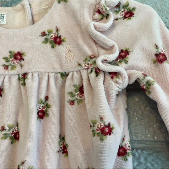 Ralph Lauren 9 month baby girl velour pink floral one piece roses long sleeve - Picture 3 of 5